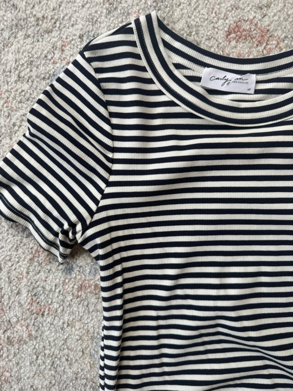 Carly Jean Los Angeles Black and White Striped Short Sleeve Tee
